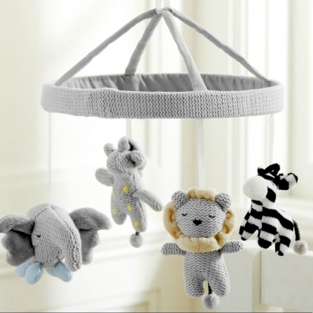 Pottery barn baby mobile with crib "arm" and music box